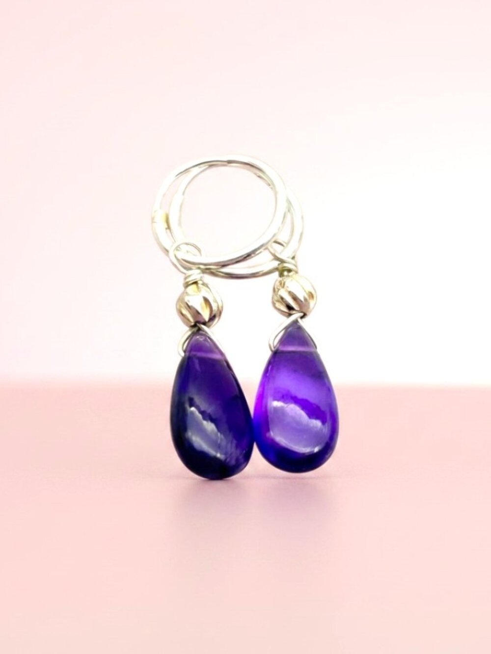Handmade Ethical Lab Made Amethyst Earrings in Sterling Silver
